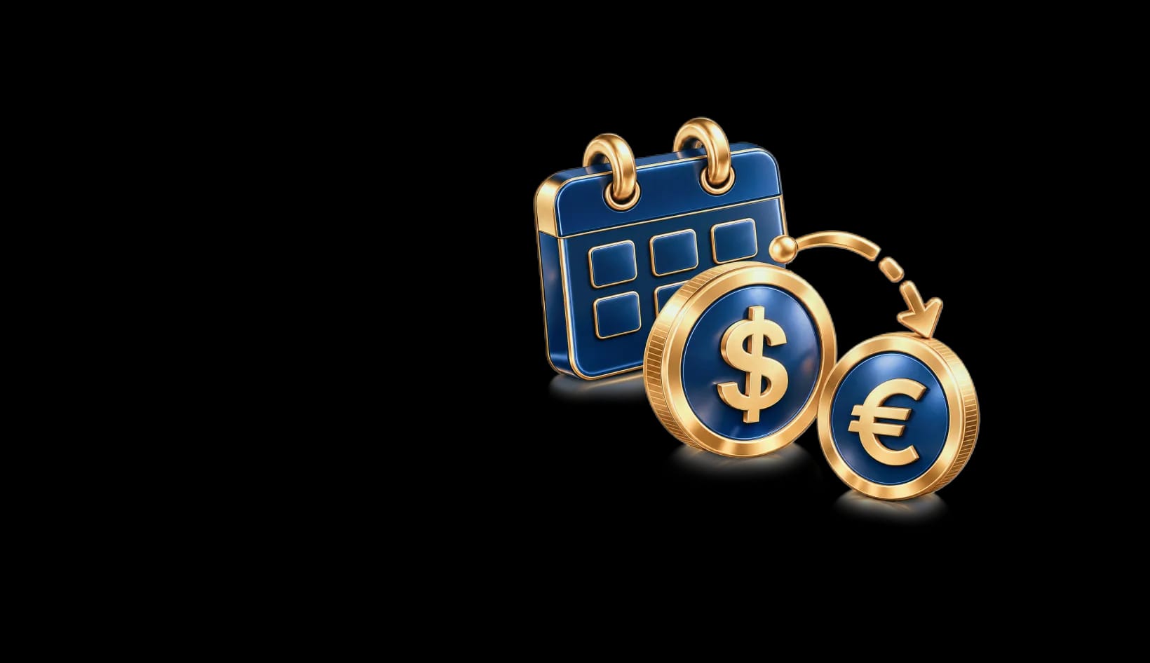 Navy calendar with gold dollar and euro coins